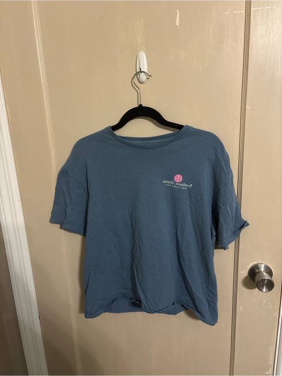 Simply Southern Tops - Simply Southern Blue Short Sleeve Tee with Pink Logo